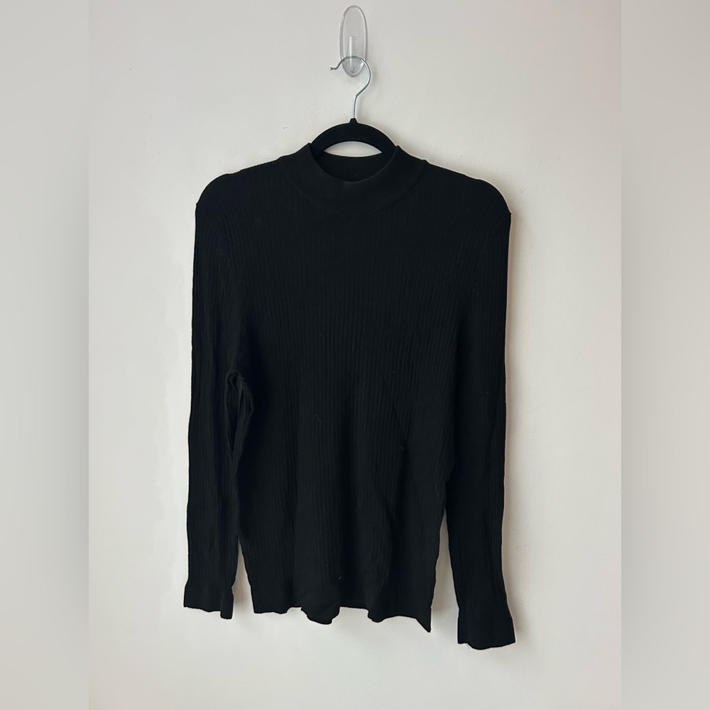 Zara Ribbed Mock Neck Sweater Black | Minimalist Slim Fit Long Sleeve Men M - Picture 2 of 8